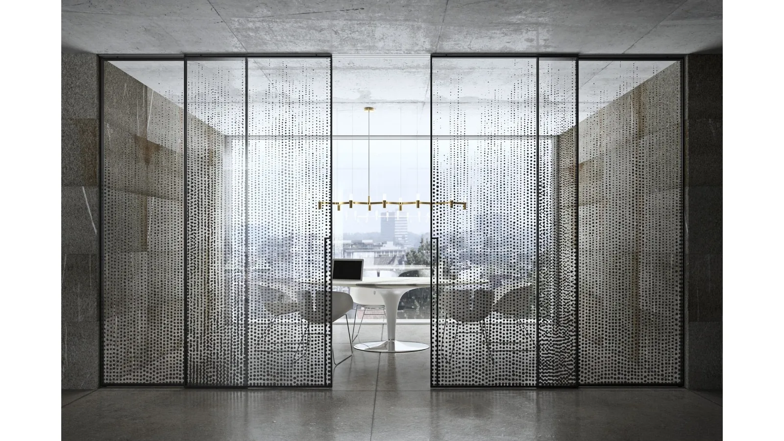 Porta per interni Manhattan Scorrevole in vetro trasparente decoro Glitter con telaio in alluminio di Henry Glass