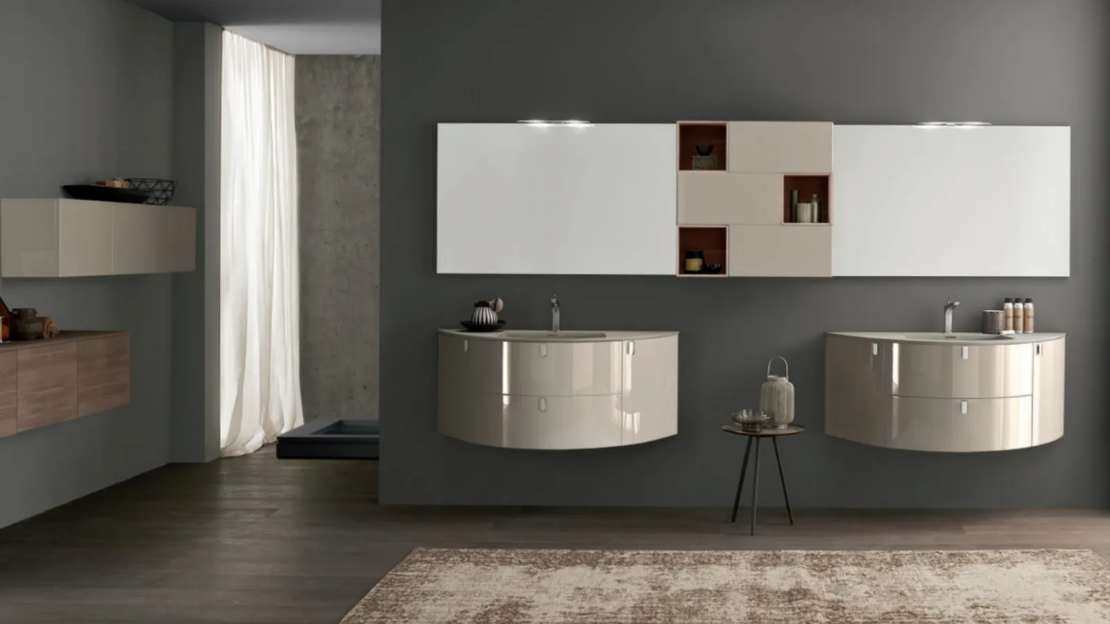 Mobile da Bagno sospeso M System C004 in laccato lucido di Baxar