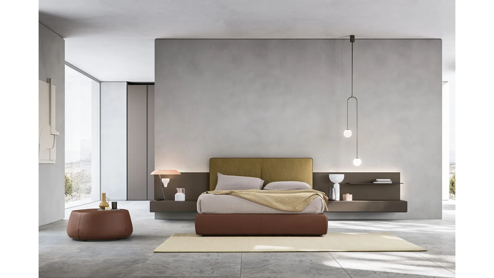 Letto in tessuto con boiserie Suite System 2 di Alf Da Frè