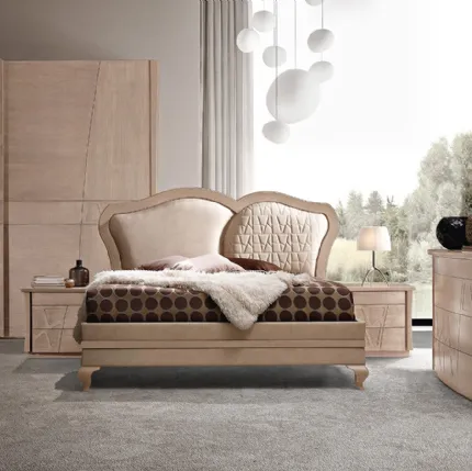 Letto con testiera in ecopelle e legno Motivi L2MON di Ferretti e Ferretti