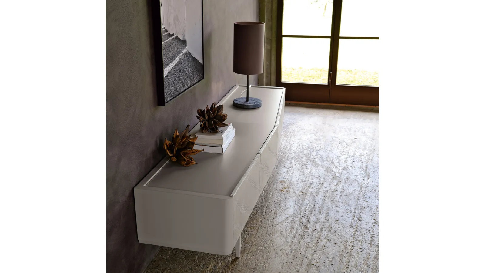 Madia con frontali in listellare di pioppo decorati effetto marmo e top in legno Denver Bassa di Cortezari