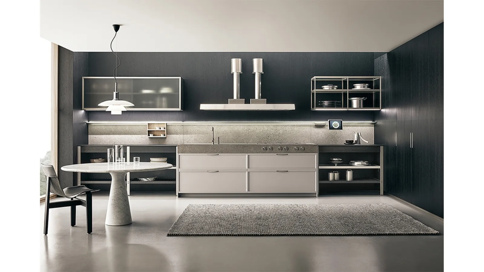 Cucina Design lineare KLab 02 in laccato opaco Grigio Nuage di Ernestomeda