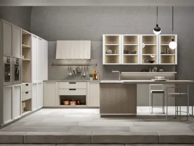 Cucina Eclettica 06 con penisola in legno finitura bianco e rovere di Scandola