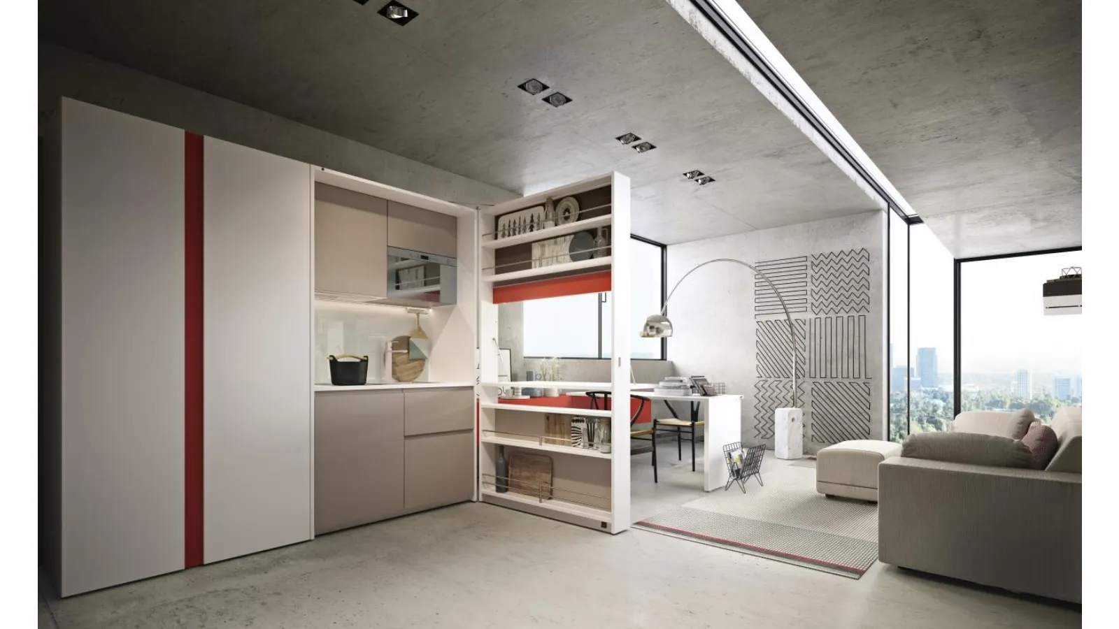 Cucina Moderna Kitchen Box Ambiente 10 minicucina trasformabile e integrabile nei programmi Living & Young System di Clei