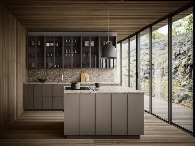 Cucina Moderna Maggiorana finitura laccato Fango Opaco con top in Marmo Emperador opaco di Valdesign