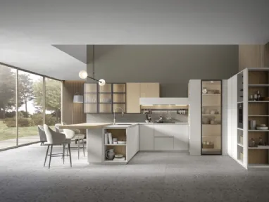 Cucina Moderna con penisola in rovere naturale e finitura bianca Eclettica 02 di Scandola