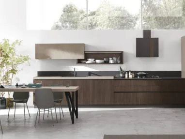 Cucina Moderna ad angolo Infinity v01 in Termo Strutturato Rovere Cumino e Graniglia di Stosa